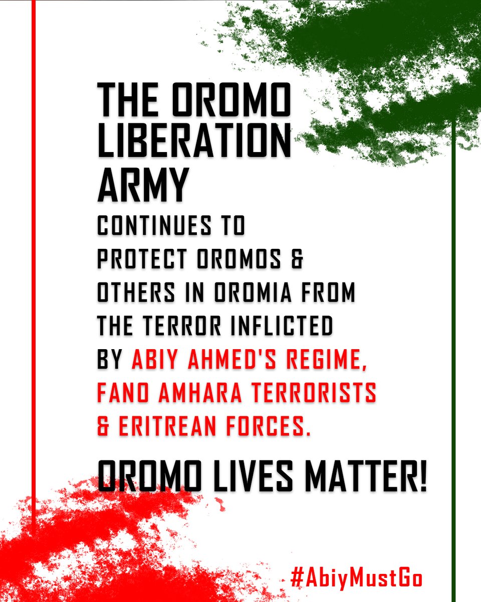 The Oromo Liberation Army continues to protect Oromos &amp; others in Oromia from the terror inflicted by Abiy Ahmed's regime, Fano Amhara terrorists &amp; Eritrean forces. Oromo Lives Matter!  <a href="/VP/">Vice President JD Vance</a> <a href="/POTUS/">President Donald J. Trump</a> <a href="/Reuters/">Reuters</a> <a href="/AP/">The Associated Press</a> <a href="/StateDept/">Department of State</a> #OromoVoice #AbiyMustGo