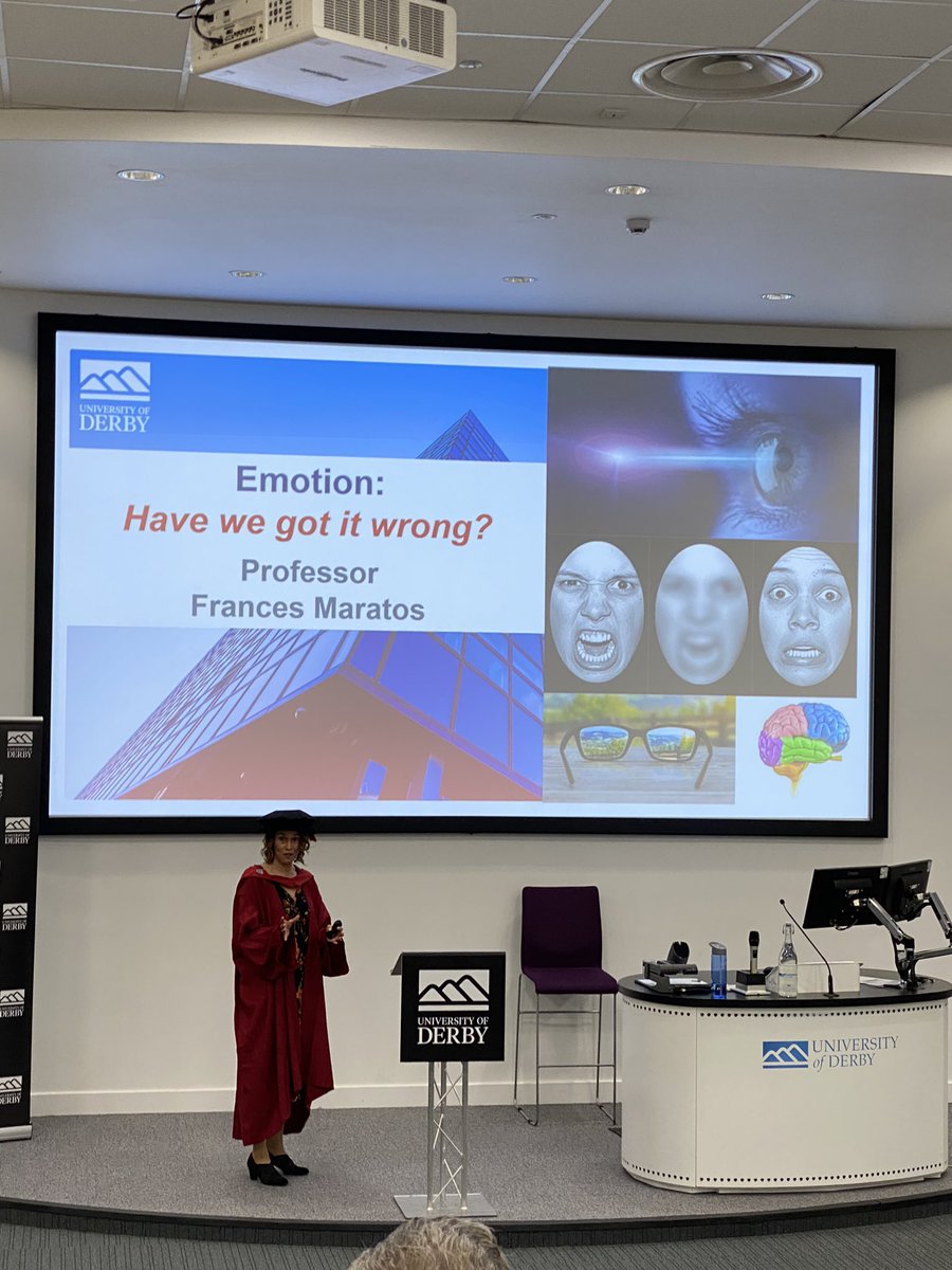 psyckis's tweet photo. No longer ‘the angry face researcher’ Congratulations Professor Maratos for your widespread and prolific achievements 👏👏👏#InaugralLecture @DerbyUni #DerbyUni https://t.co/gpuK6NeyRk