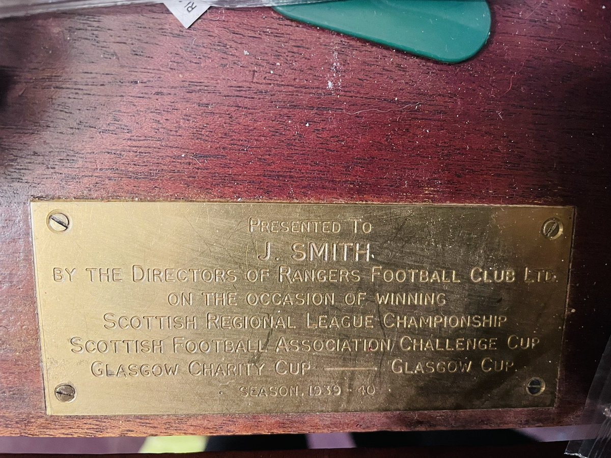cazf111's tweet photo. Something I walk past in my house and never look at My papa Jimmy smith got this in 1939-40 season from rangers , maybe they should go back to given players stuff instead of money and see who wants to play for the team. #Rangers #pastplayers #RangersFC https://t.co/RbXUaSmS8r