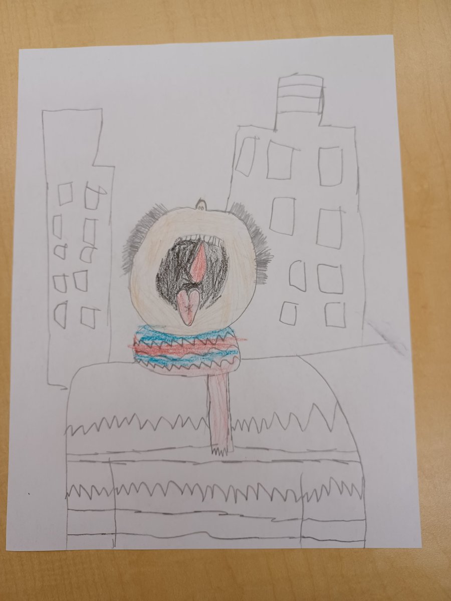 Drawing ourselves catching snowflakes on our tongues. #AVCato #CatoArt