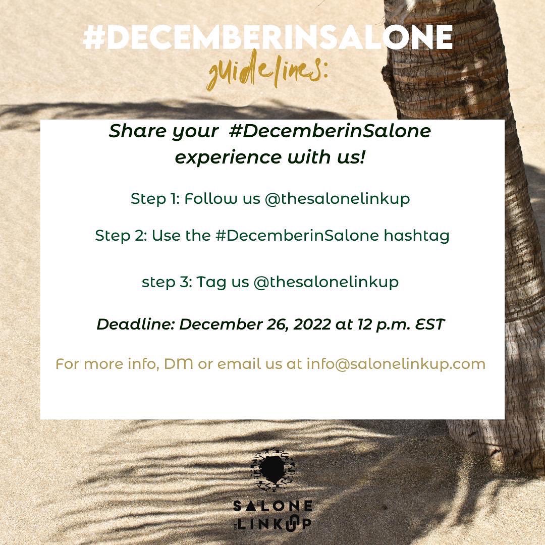 thesalonelinkup's tweet photo. Decemba Don Kam ๐๐ธ๐ฑ
Spending #December in #Salone? Share your experience with us by using the hashtag #DecemberinSalone and tag us in all your pictures and videos for a chance to be featured on our page! Tag someone enjoying the holidays in Salone below โฌ๏ธ
๐ธ: @YemaJuliet https://t.co/8amVLWwM7r