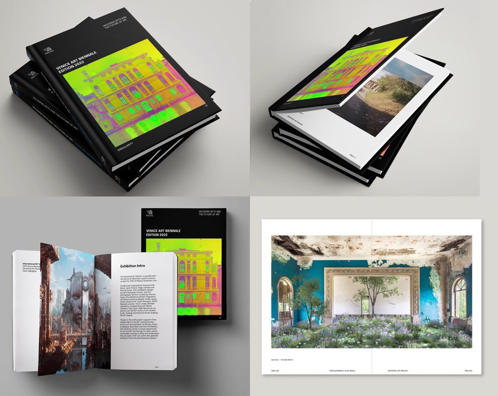 dartpavilion's tweet image. Decentral Art Pavilion Exhibition Catalogue Venice Biennale 2022 is here!

90+ artists exhibition artworks. Check out the spread of @ryankoopmans exhibited and collected by @JimCarrey, amazing work by @annibale_sic and @VoguePortugal 

Catalogue designed by @dan_highwood
