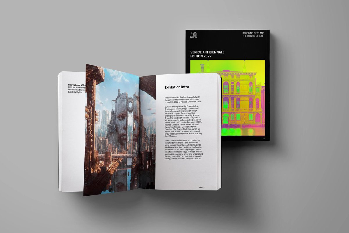 dartpavilion's tweet image. Decentral Art Pavilion Exhibition Catalogue Venice Biennale 2022 is here!

90+ artists exhibition artworks. Check out the spread of @ryankoopmans exhibited and collected by @JimCarrey, amazing work by @annibale_sic and @VoguePortugal 

Catalogue designed by @dan_highwood