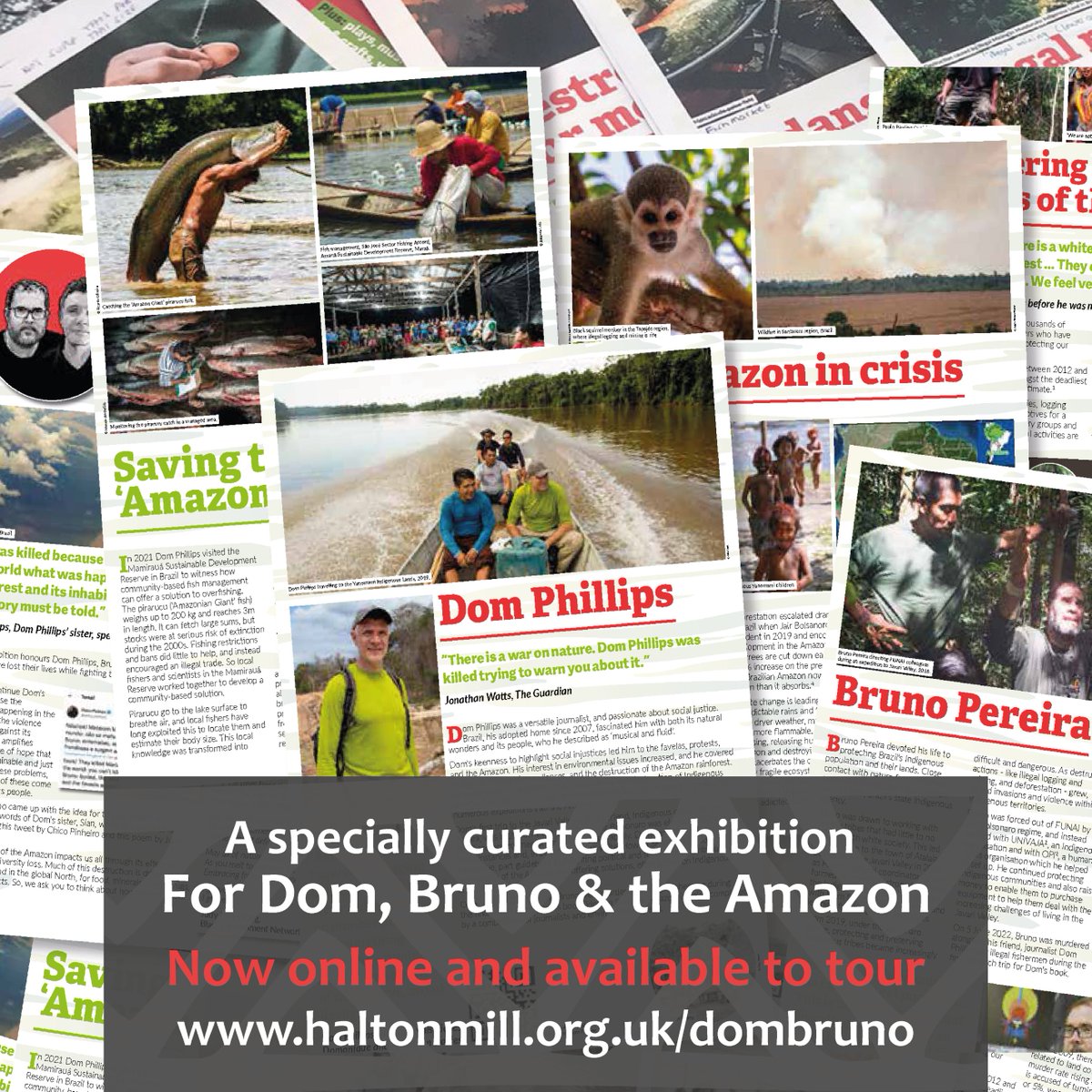 HaltonMill's tweet image. The exhibition, ‘For Dom, Bruno &amp;amp; the Amazon’ is now available to educational institutions, organisations and festivals who wish to host the exhibition. 

You can also see a version of it on our website.

More details haltonmill.org.uk/dombruno
#justicefordomandbruno #dombrunoamazon