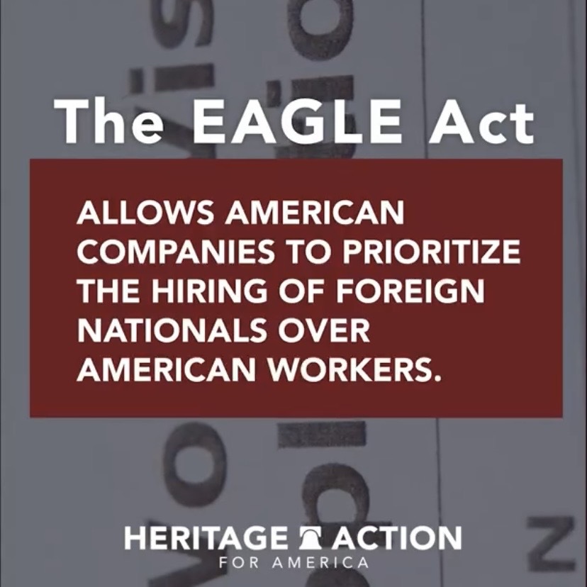 Heritage_Action's tweet photo. With unemployment levels still not reaching pre-pandemic levels, Congress should be prioritizing jobs for American citizens.

Call Congress now and demand they vote NO on the EAGLE Act.⬇
https://t.co/5MJBy1Jm4W 
#NoEAGLEAct https://t.co/uHEfzDQxP0