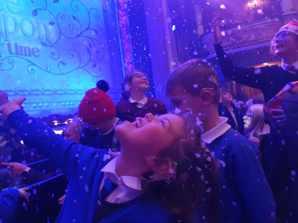 We loved it when it started snowing at the panto.