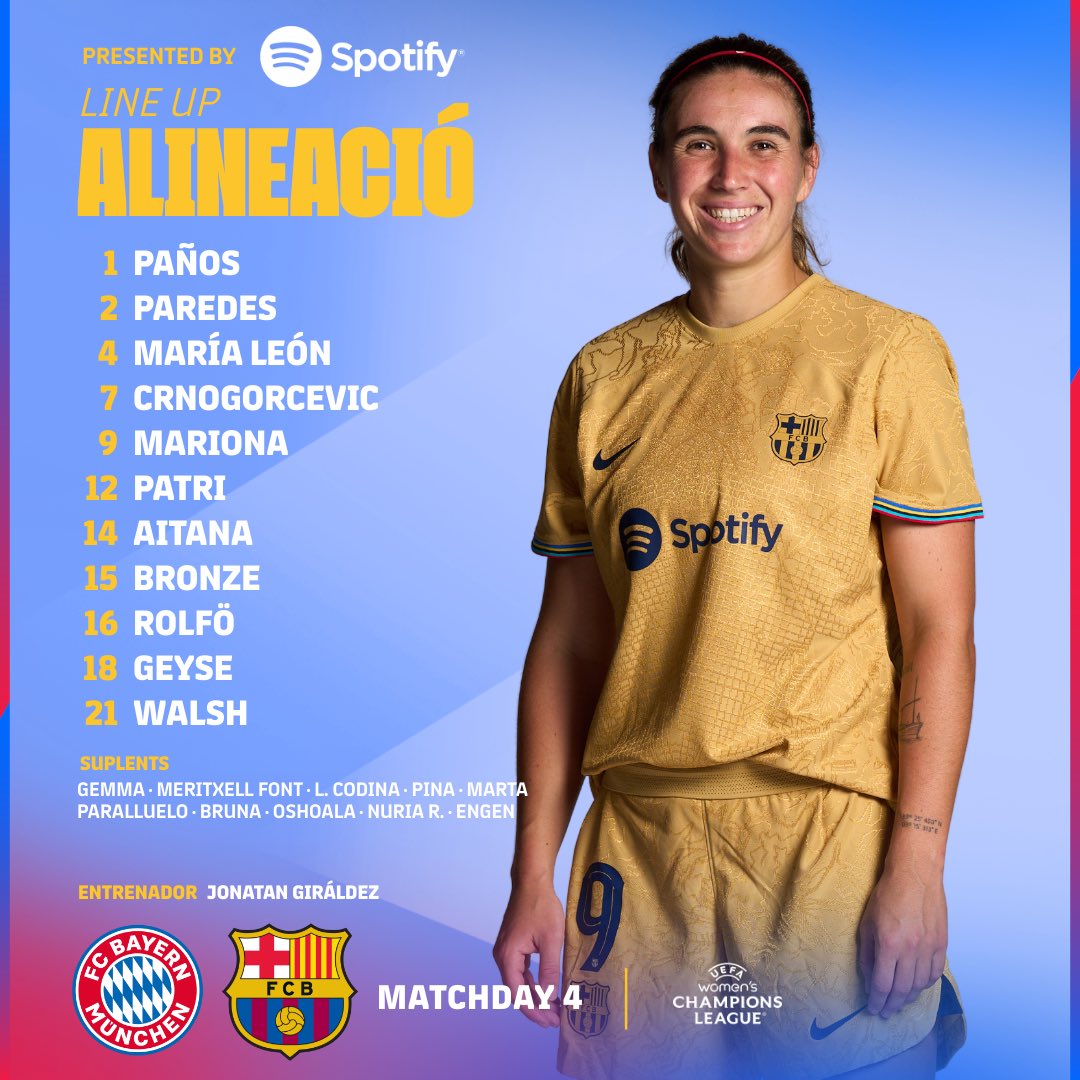 1️⃣1️⃣ #FCBFemeni OFICIAL #BayernBarça 

💙❤️ #ForçaBarça