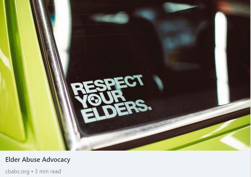 CNPEA (@cnpea) on Twitter photo We were thrilled to co-author an article with <a href="/KristaElan/">Krista James</a> of <a href="/CCElderLaw/">Canadian Centre for Elder Law</a> for <a href="/CBA_BC/">CBABC</a>'s #BarTalkMagazine about the pivotal role that #lawyers can play in #ElderAbuse prevention & response.
cbabc.org/BarTalk/Articl…
#FutureUs We were thrilled to co-author an article with <a href="/KristaElan/">Krista James</a> of <a href="/CCElderLaw/">Canadian Centre for Elder Law</a> for <a href="/CBA_BC/">CBABC</a>'s #BarTalkMagazine about the pivotal role that #lawyers can play in #ElderAbuse prevention & response.
cbabc.org/BarTalk/Articl…
#FutureUs