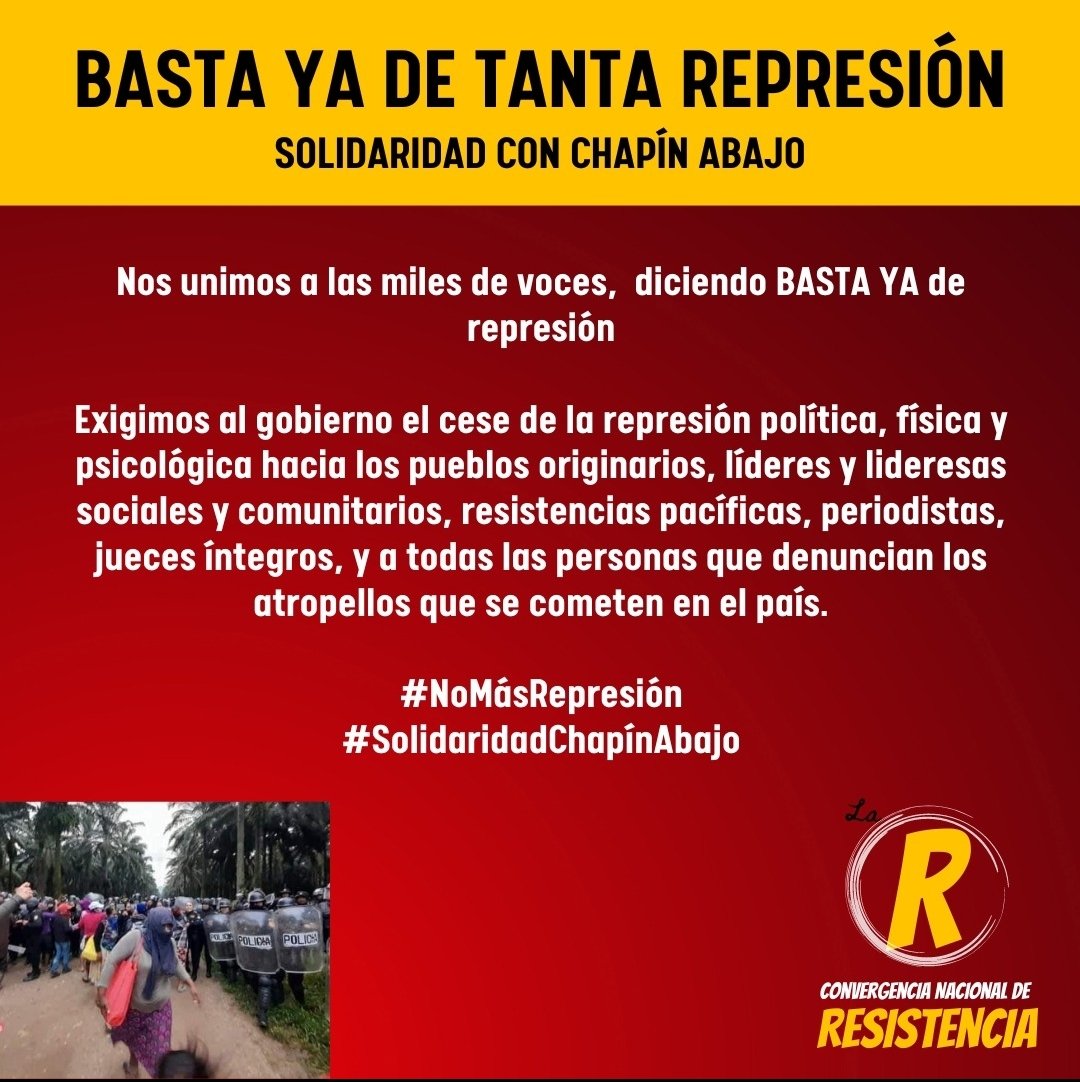 resistencia502's tweet photo. Basta ya de tanta represión.
Nuestra solidaridad con las familias de #ChapinAbajo, Izabal. https://t.co/P6wcyzUBW8