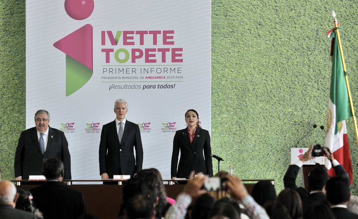 Felicito a la Presidenta Municipal <a href="/topete_ivette/">Ivette Topete</a>, quien hoy rindió su Primer Informe de Gobierno. Nuestro reconocimiento a su trabajo en favor de las familias de #Amecameca.