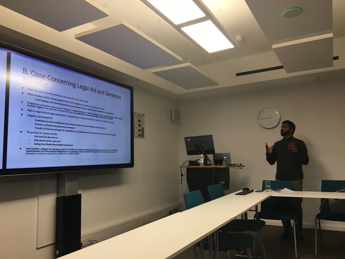 Great talk today from @anuraag_devkota global criminal justice fellow @OxfordCrim on migrant rights and strategic litigation in Nepal 🇳🇵 @DPRUOxford