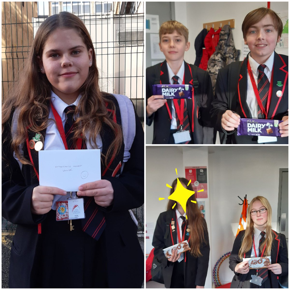 sallyfisherFF4X's tweet photo. Day 3 Attendance Advent winners!!!
Well done!
4 lucky chocolate winners and 1 lucky Amazon voucher winner... yes that's right twice in a row!!!!
#luckyweek
Same again tomorrow 😀
#attendtoachieve https://t.co/If1gq4edQX