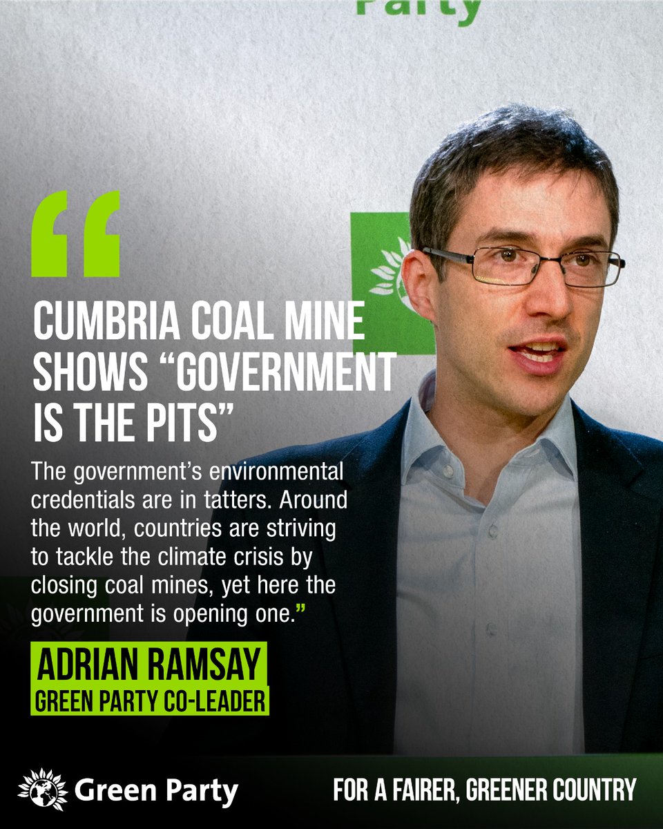 🗣️ "The government should be leading the world toward renewable forms of energy not encouraging it to move backwards."

<a href="/AdrianRamsay/">Adrian Ramsay MP</a> reacts to Michael Gove’s go ahead for the Cumbria coal mine ⤵️