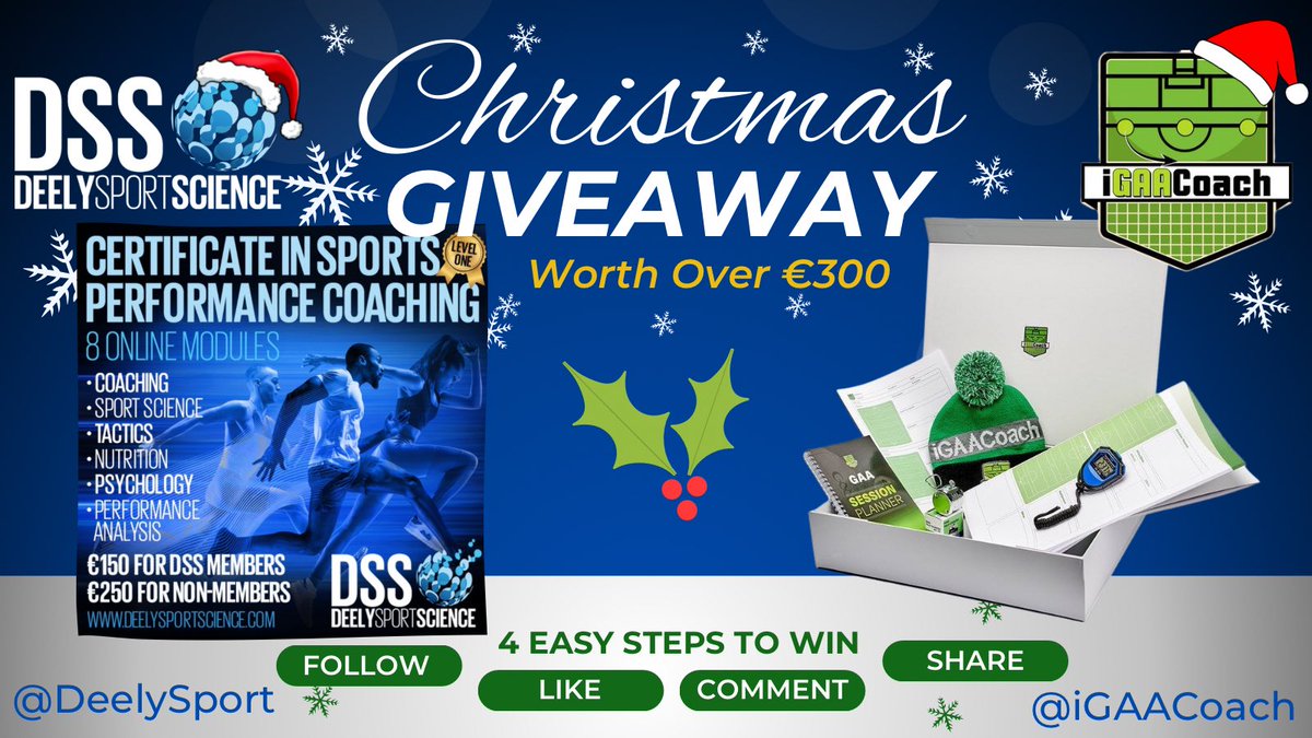 DeelySport's tweet photo. 💥COMPETITION TIME💥
The Perfect Christmas present for all coaches worth over €300!!🎄
Prize includes certificate in sport’s performance coaching and the Gaa coaches Christmas gift box

To Win: Follow both @Deelysport and @igaacoach🏐
Like and share this post💙
Tag a coach 🏃‍♂️ https://t.co/1TSRVwJICd