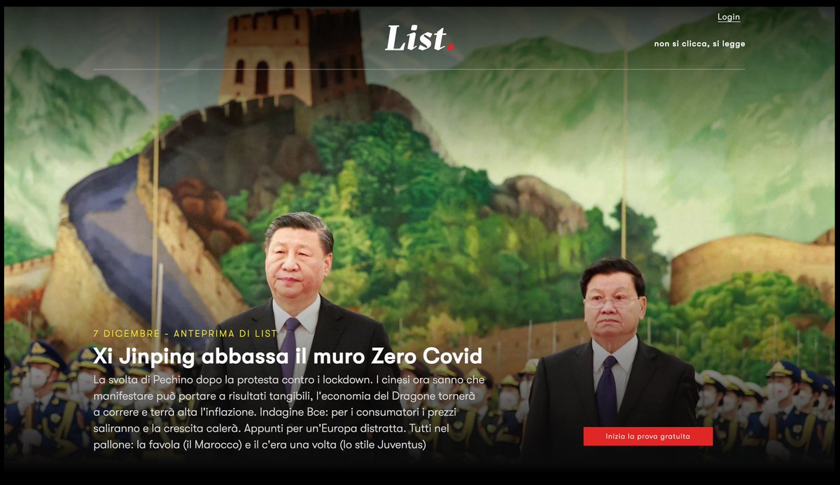 🇨🇳 🦠 Xi Jinping abbassa il muro Zero Covid. Significato politico, impatto economico. Appunti per l'Europa distratta. Indagine Bce: per i consumatori, i prezzi saliranno e la crescita calerà. 

Leggi #List newslist.it