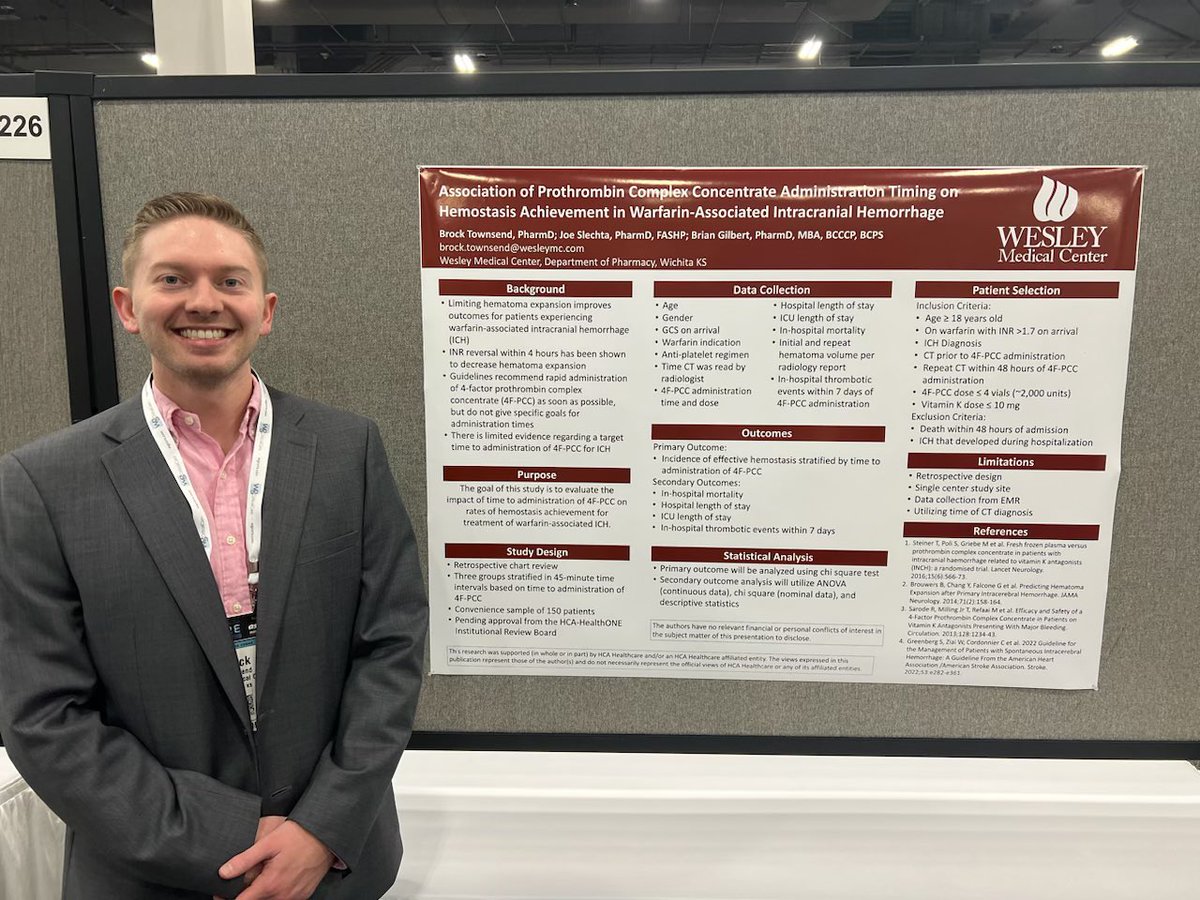 Come check out my poster on the effect of timing of PCC administration on hemostasis achievement in warfarin-associated ICH from 11-12! Poster 225