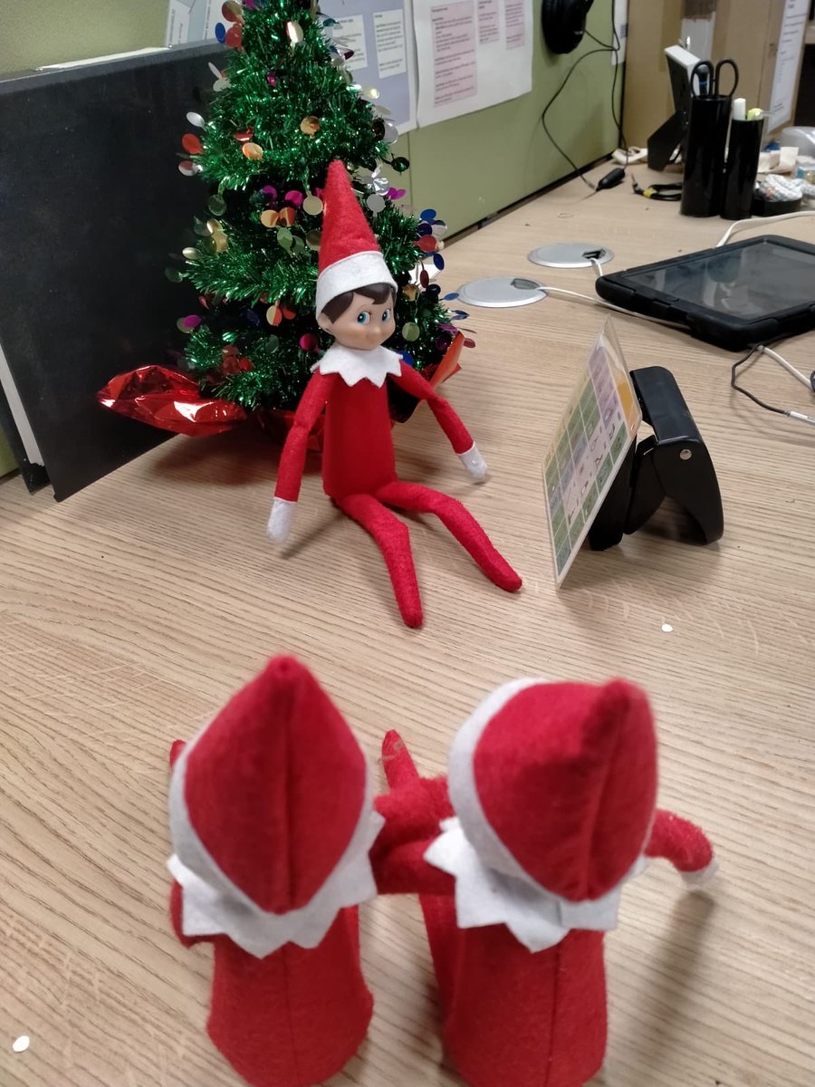We wondered where they had got to- the CASEE #christmas2022 #elves are using their paper based #AAC to talk about Christmas food- they fit right into the team! <a href="/Hemus_OT/">Amy Bell</a> <a href="/SltCatherine/">CatherineMartinSLT</a>