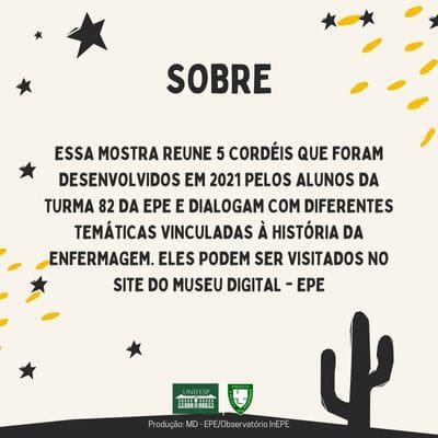 epenfermagem's tweet photo. Venha conhecer os cordéis temáticos expostos na "Mostra I - Cordéis" do Museu Digital da EPE!
Vai lá conferir!
#museudigitalepe #unifesp #epe #museuvirtual #historia # memoria #somosunifesp #cordel #epeunifesp #somosepe #somosunifesp https://t.co/G9SfvaLP35