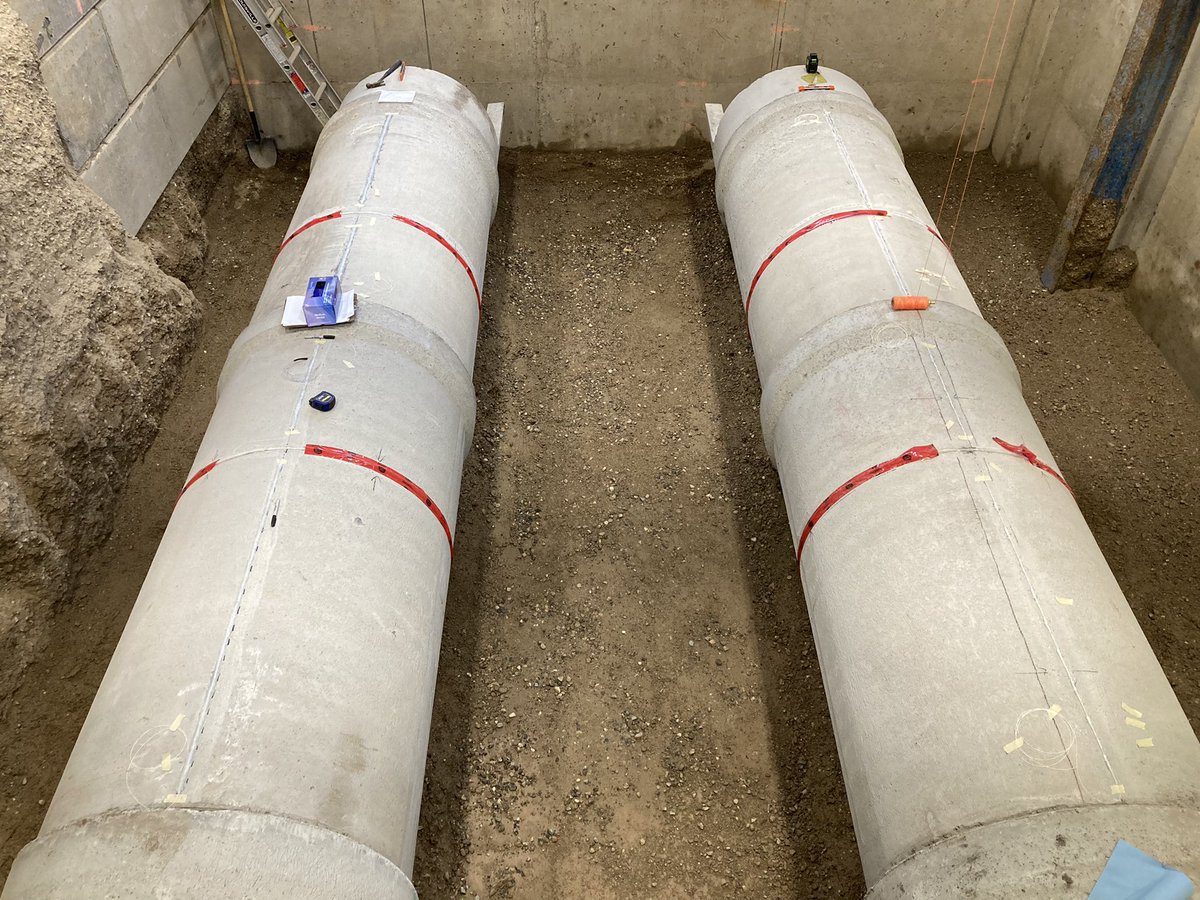 Zahra Joneidi and Russell Jackson are working to instrument two concrete pipe culverts for testing in the West pit at Queen’s west campus. This is for experiments after these pipes are lined with Cured In Place Pipe liners.