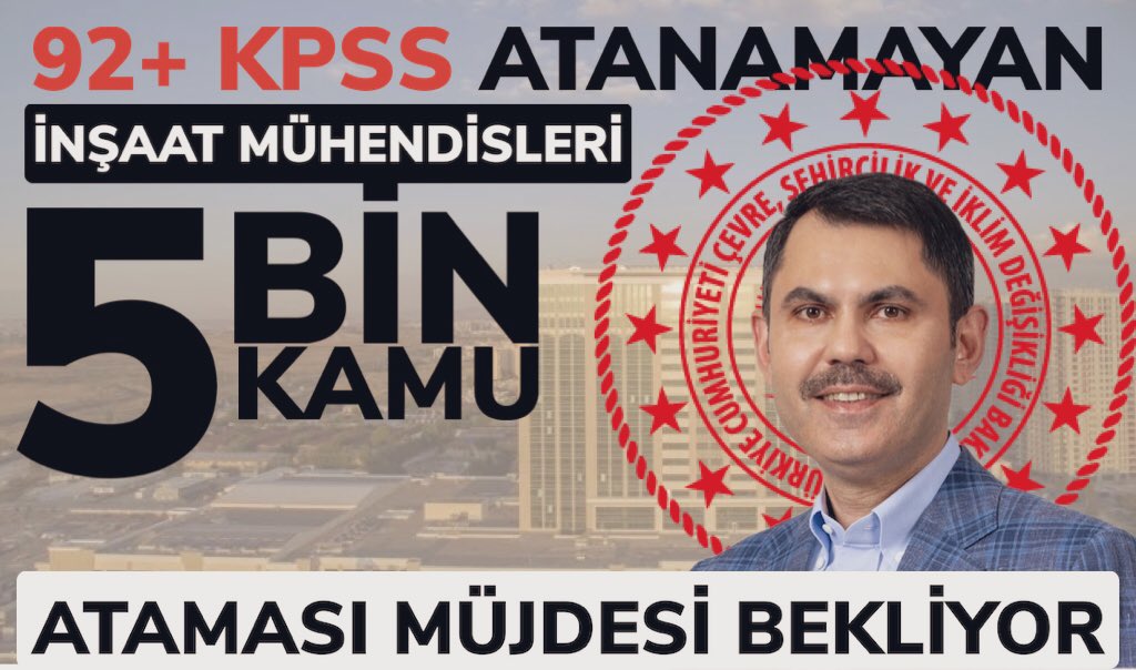 <a href="/murat_kurum/">Murat KURUM</a> Müjdesini verdiğiniz reklamlarında inşaat mühendislerini kullandığınız 3297 alımını sade 7 tanesi inşaat mühendisi, hakkımız olan kadroları bekliyoruz 

#MimarİnşaatMühKamuya