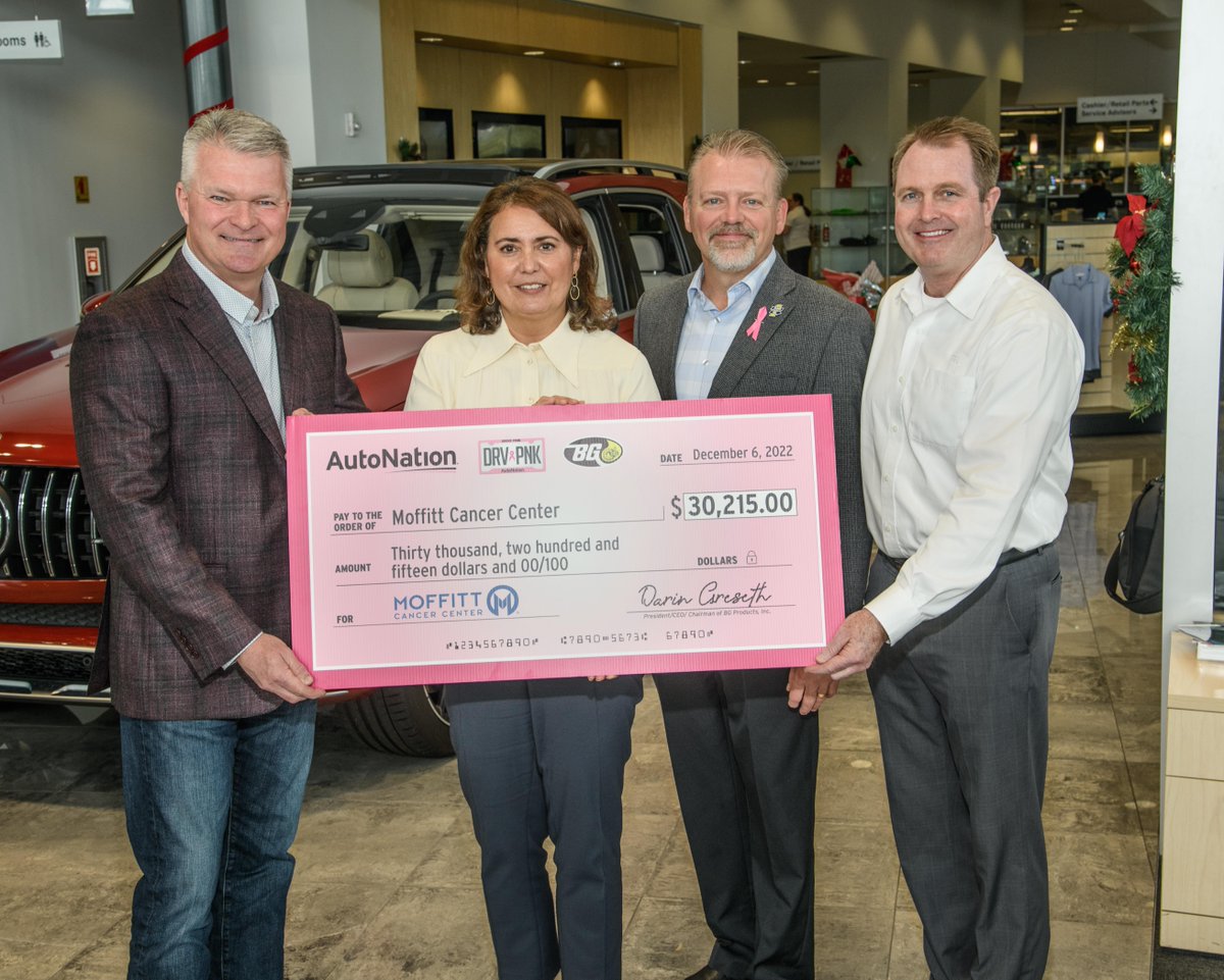 AutoNation's tweet photo. We’re honored to present @MoffittNews with a record-breaking donation thanks to our Customers and Associates that continue to #GoBeGreat every day. 🥳
Learn more about our #DrivePink initiative by clicking the link below. 👇
https://t.co/oPj37kqhOn
#DRVPNK #checkpresentation https://t.co/nzgToIn3Ml