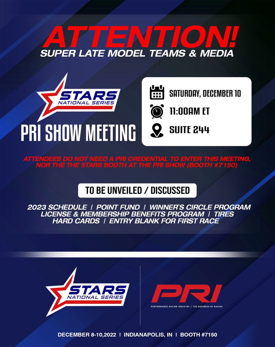 Attention Super Late Model Teams Meeting Info During #PRIShow 👇🏽
