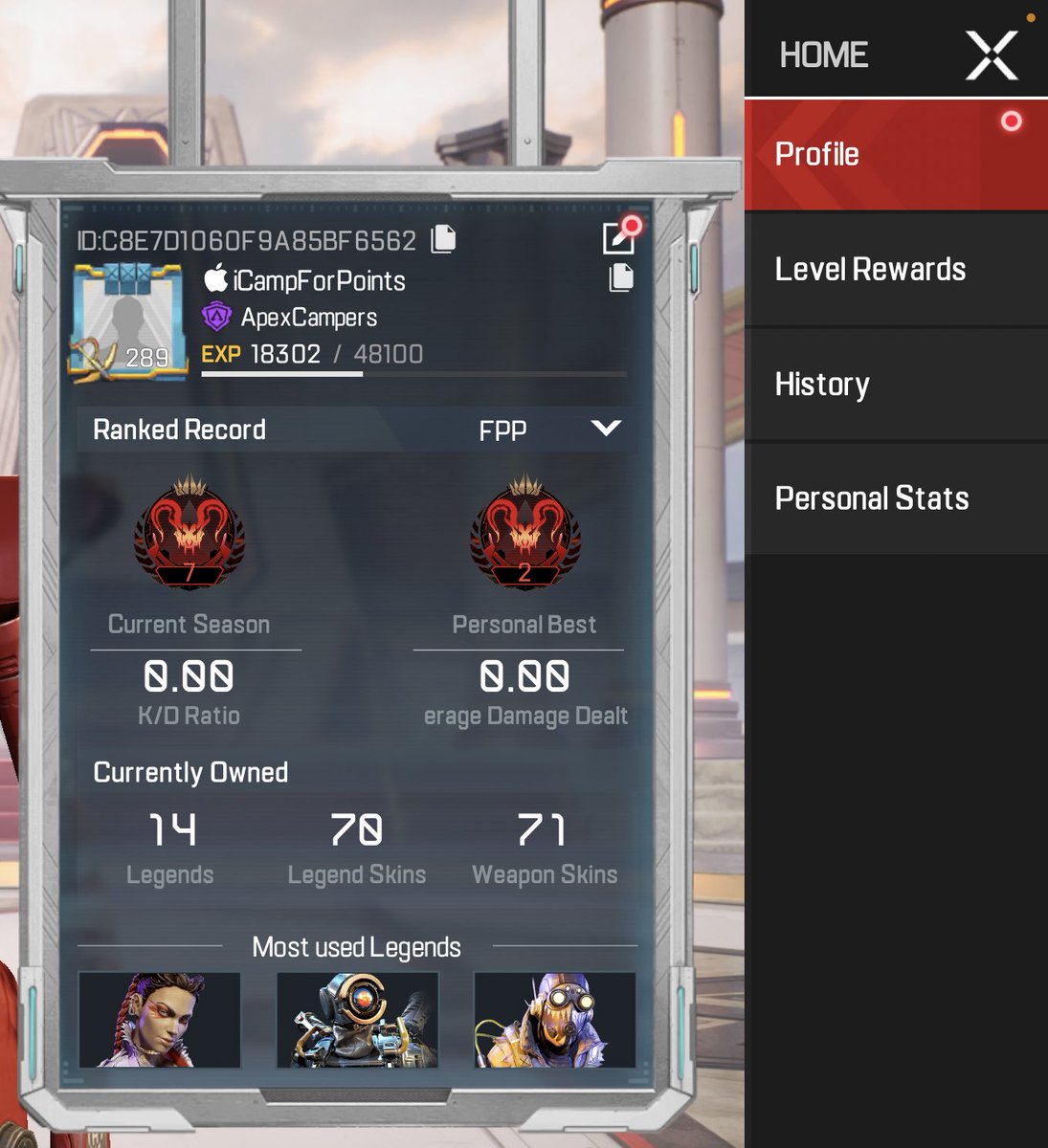 iCampForPoints's tweet photo. Just hit rank 7, still without doing any damage. 

Just played my first game with Revenant. His fast crouching walk should really help with my play style.

#apexlegendsmobile #ApexLegends #iCampForPoints https://t.co/iUbK1IFRyb