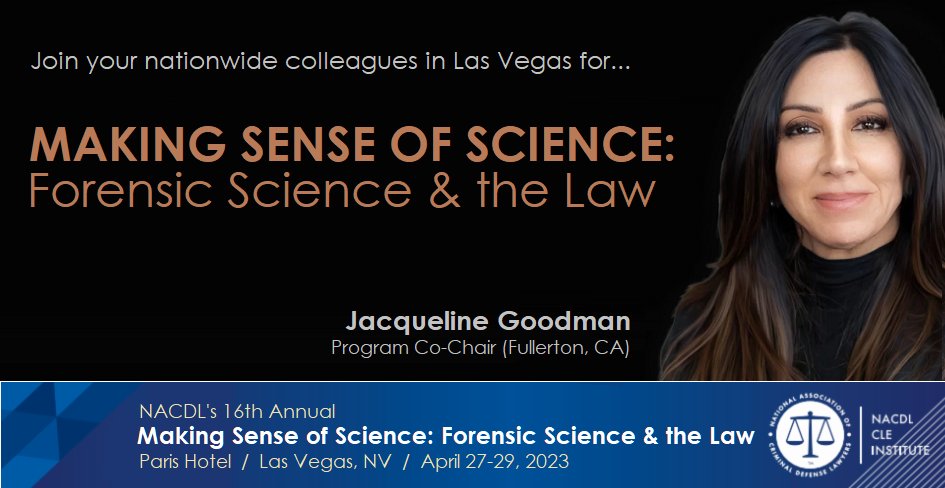 Join Program Co-Chair <a href="/Goodman_law/">The Law Office of Jacqueline Goodman</a> <a href="/CalDefenseAtty/">Jacqueline Goodman</a> in <a href="/CityOfLasVegas/">City of Las Vegas</a> for "Making Sense of Science: Forensic Science &amp; the Law" featuring <a href="/StevenEpstein20/">Steven Epstein</a> <a href="/TamarLerer/">Tamar Lerer</a> <a href="/forensicaid/">ForensicAid, LLC</a> <a href="/j_sellitti/">Jennifer Sellitti</a>
 
MORE: nacdl.org/ForensicScience