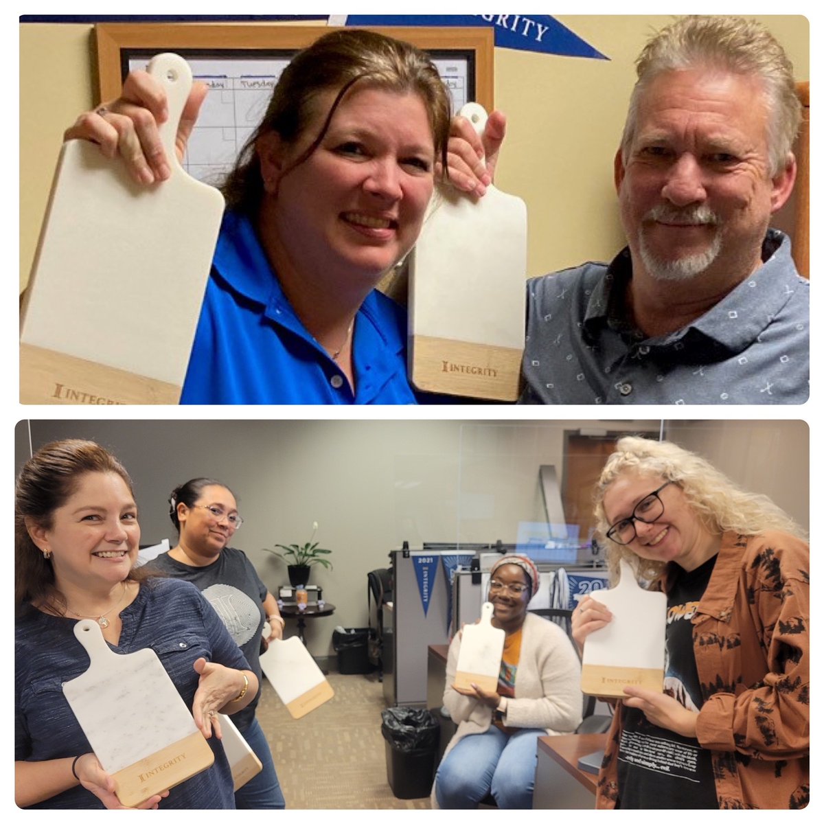 IntegrityMG's tweet photo. Serving tray smiles! AIMC is sharing their Game Time excitement by posing with their favorite swag drop item yet. They're keeping it classy all Game Time long β the standard for AMC! π
#IntegrityGameTime2022 #GameTime #IntegritySwag #CuttingBoard #AIMC https://t.co/Ni2InbH7GI