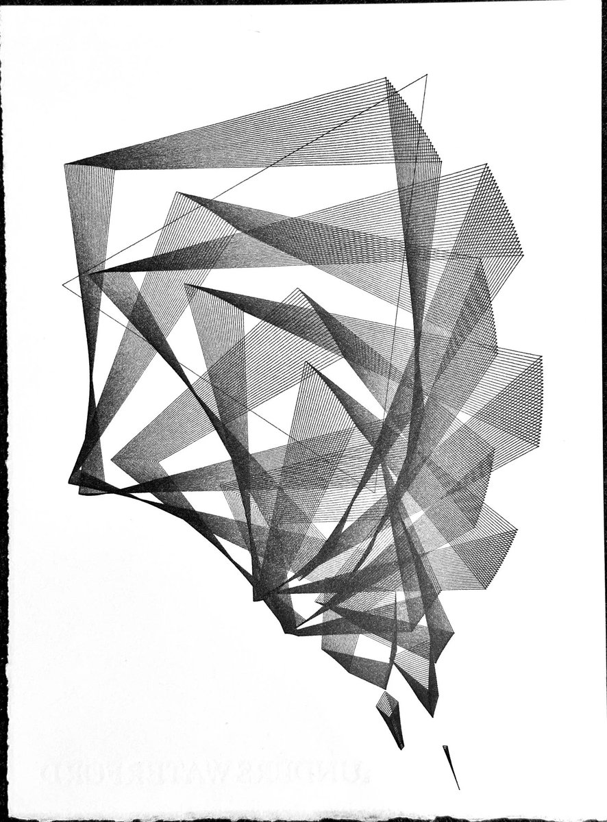 antialias_'s tweet photo. Playing with some black Uni Pin 0.1mm pens with polygon shapes spiralling around to make organic forms #plottertwitter #penplotter https://t.co/esVPvKmTx4
