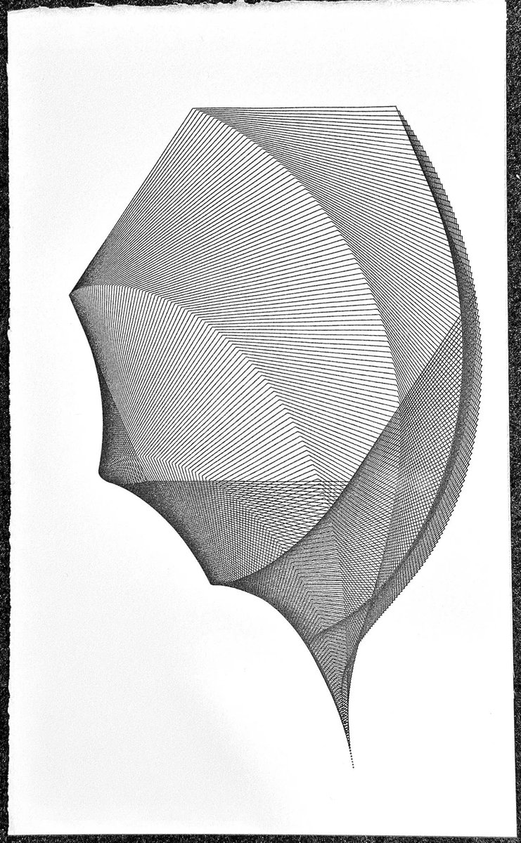 antialias_'s tweet photo. Playing with some black Uni Pin 0.1mm pens with polygon shapes spiralling around to make organic forms #plottertwitter #penplotter https://t.co/esVPvKmTx4