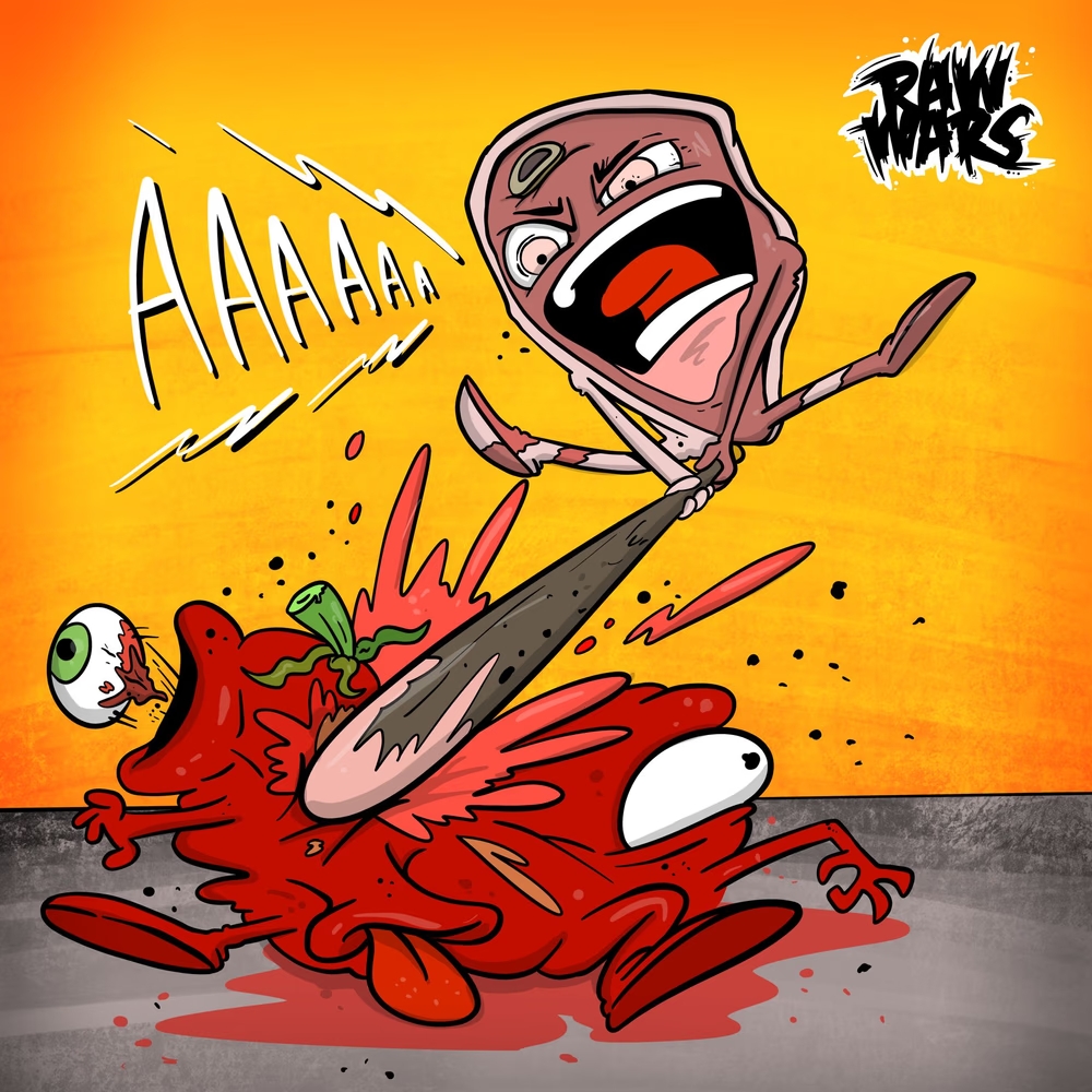 Team Meat scores with killing of Tomato Scout troop!! #steaklife #nftdrop #war #digitalartwork #cryptonews #cryptoart #raw #steaks #coloring #opensea #tomatoes #darkart