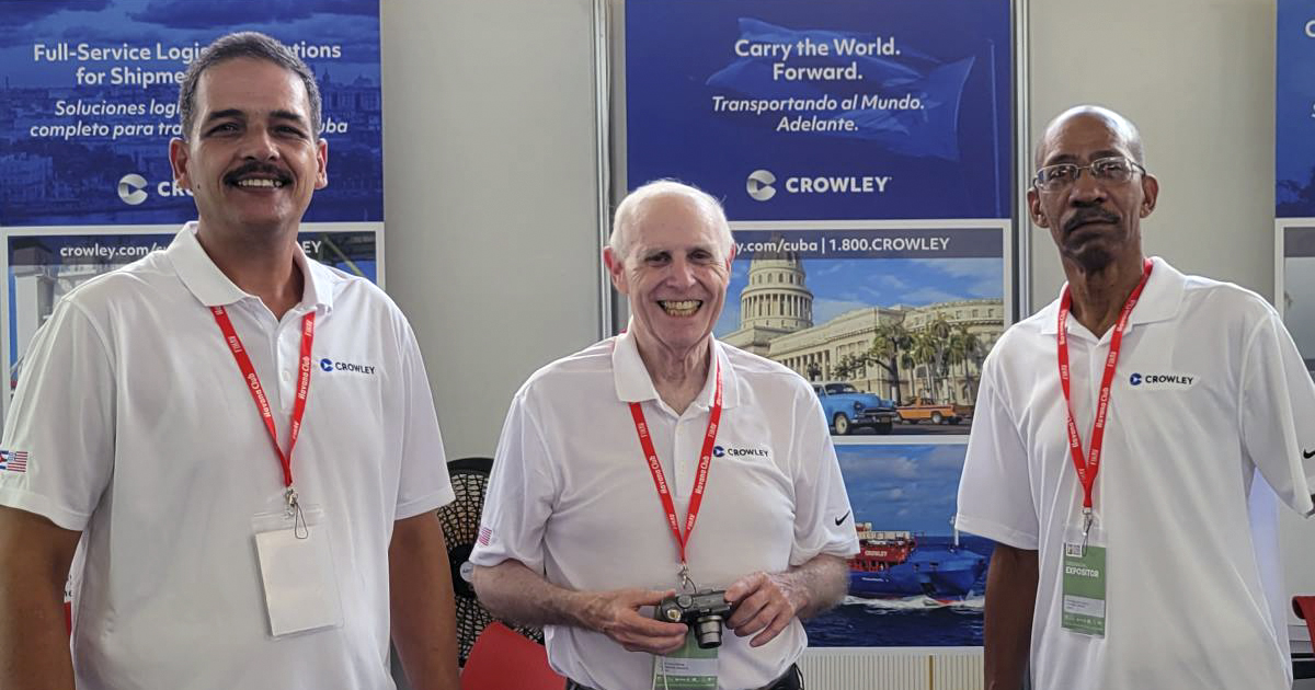 CrowleyMaritime's tweet photo. We attended the 38th year of the Trade Fair in Cuba. We've served the full container needs of Cuba since 2001 &amp; today, we help families stateside send their relatives critical &amp; approved items like wheelchairs, medications, &amp; home repair supplies. https://t.co/aGR0FTT43j