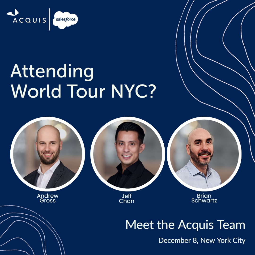 acquis's tweet photo. We are looking forward to connecting with our clients, colleagues, and partners at Salesforce World Tour NYC tomorrow. We hope to see you there! https://t.co/g8W1LKWkxh

#salesforceworldtour #worldtournyc #salesforce #salesforcetour #advancetogether #AcquisConsulting https://t.co/Y0zjtrOdFC