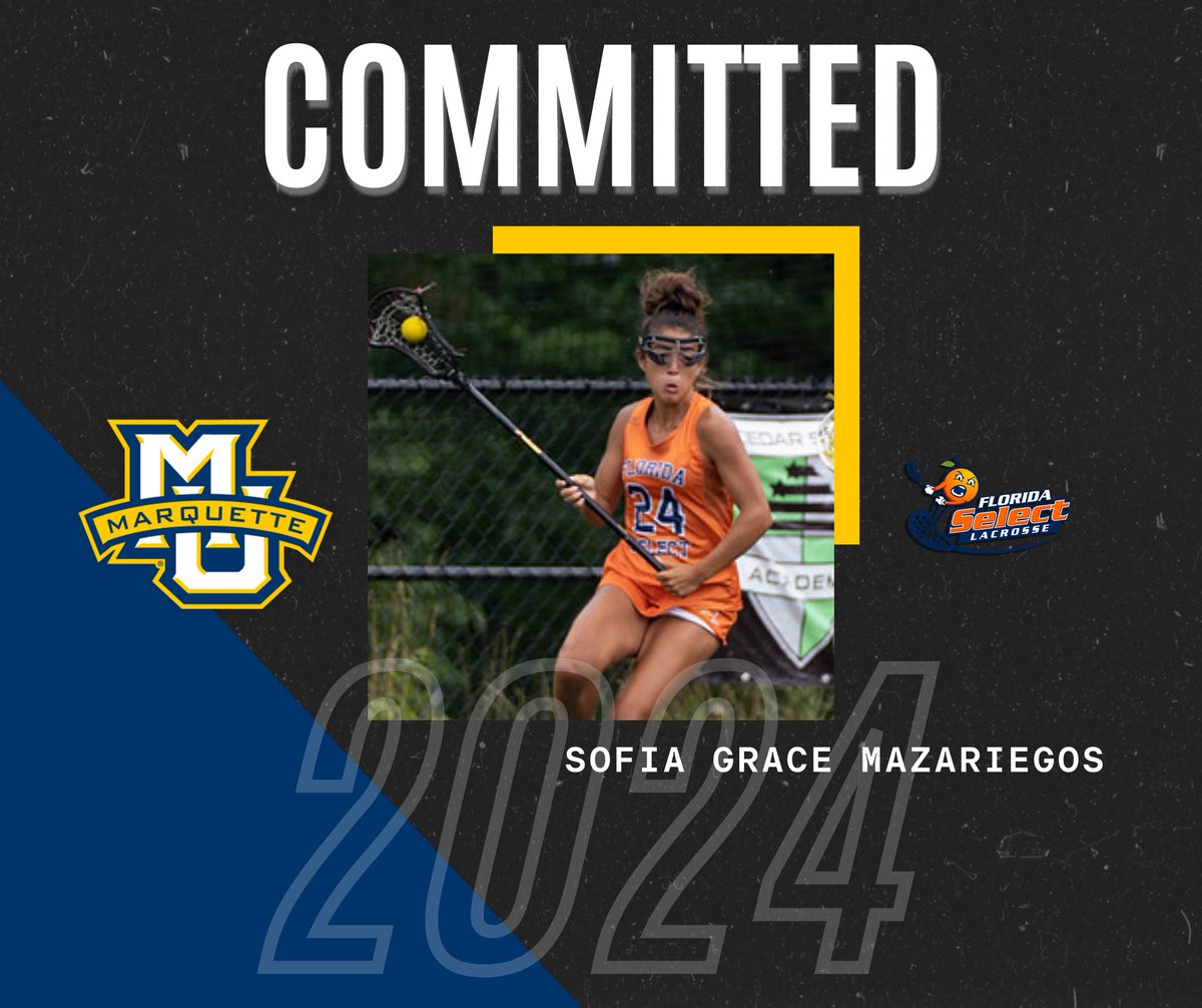 Sofia Grace Mazariegos, a Florida Select 2024 Attacker, has verbally committed to DI Marquette University!! Sofia Grace is super quick with a hard take to cage. Way to go SG!!