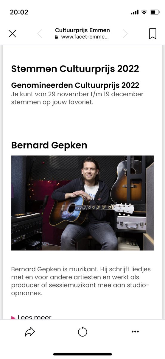 Tien jaar geleden ben ik al eens genomineerd geweest voor de Aanmoedigingsprijs, extra mooi dat ik nu genomineerd ben voor de Cultuurprijs van de <a href="/GemeenteEmmen/">Gemeente Emmen</a>. Deze gun ik de andere genomineerden erg, maar een stem zou ik natuurlijk enorm waarderen 🥳🥳 cultuurprijs.facet-emmen.nl