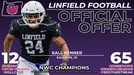 KallRenner's tweet photo. Excited to have received an offer from Linfield University! Thank you @CoachLyons6 for the phone call!
@LinfieldFB @EagleMustangs @JohnHartzEHSFB https://t.co/r89dMm0q0p