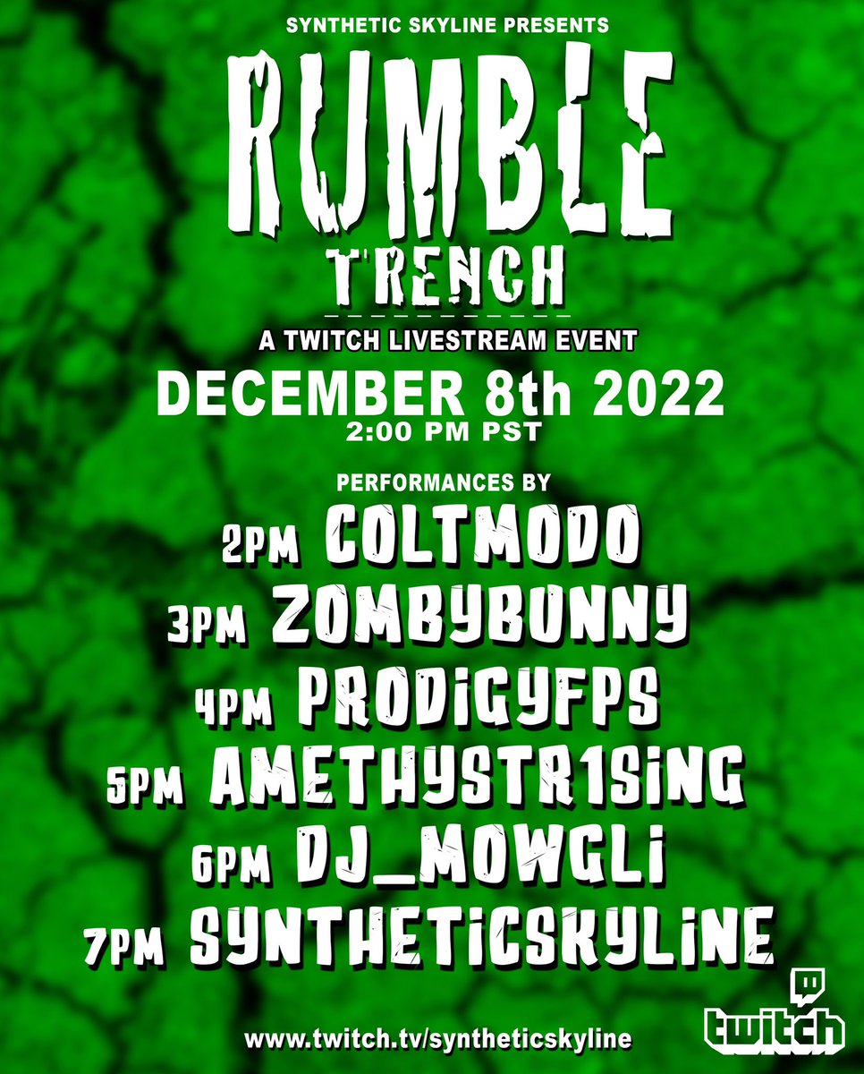 SyntheticSky's tweet photo. Tomorrow we are back in the Trench with a fire lineup!!
💀

-Live on Twitch- https://t.co/4xVEklYLtW
