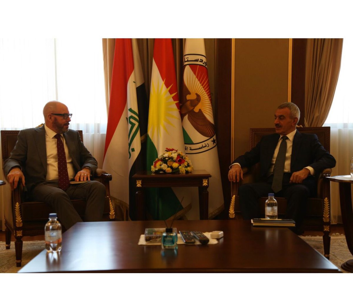 MustafaSaidQadr's tweet photo. Meeting with David Hunt, UK Consul General, at the end of his mission in KRI. We discussed the latest political developments in the country and wished him success in his new post. https://t.co/yrVzy0Ryqd