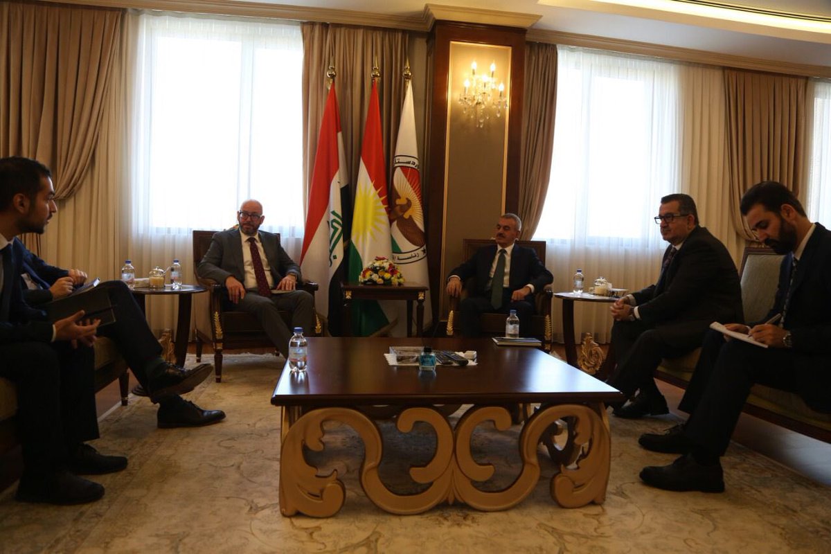 MustafaSaidQadr's tweet photo. Meeting with David Hunt, UK Consul General, at the end of his mission in KRI. We discussed the latest political developments in the country and wished him success in his new post. https://t.co/yrVzy0Ryqd
