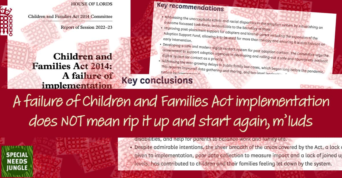 SpcialNdsJungle's tweet photo. On SNJ Today: We've long established the problem with the #CFA2014 was of implementation, and this new House of Lords report agrees. But we DON'T need to rip it up and start all over, says @catrionamoore13 
https://t.co/3bcIhWLM8D https://t.co/xqw2B42owe