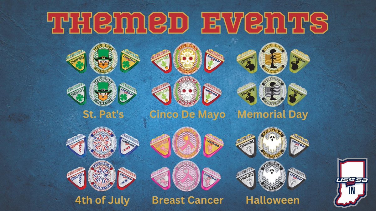 Check out a SNEAK PEEK of awards available at Indiana USSSA Baseball State Office events during the 2023 season! Snag these rings, Under Armour WS rings, Super Hero/Space Jam rings, and MUCH MORE in 2023!  

Register/Search for Events: usssa.com/baseball/event…