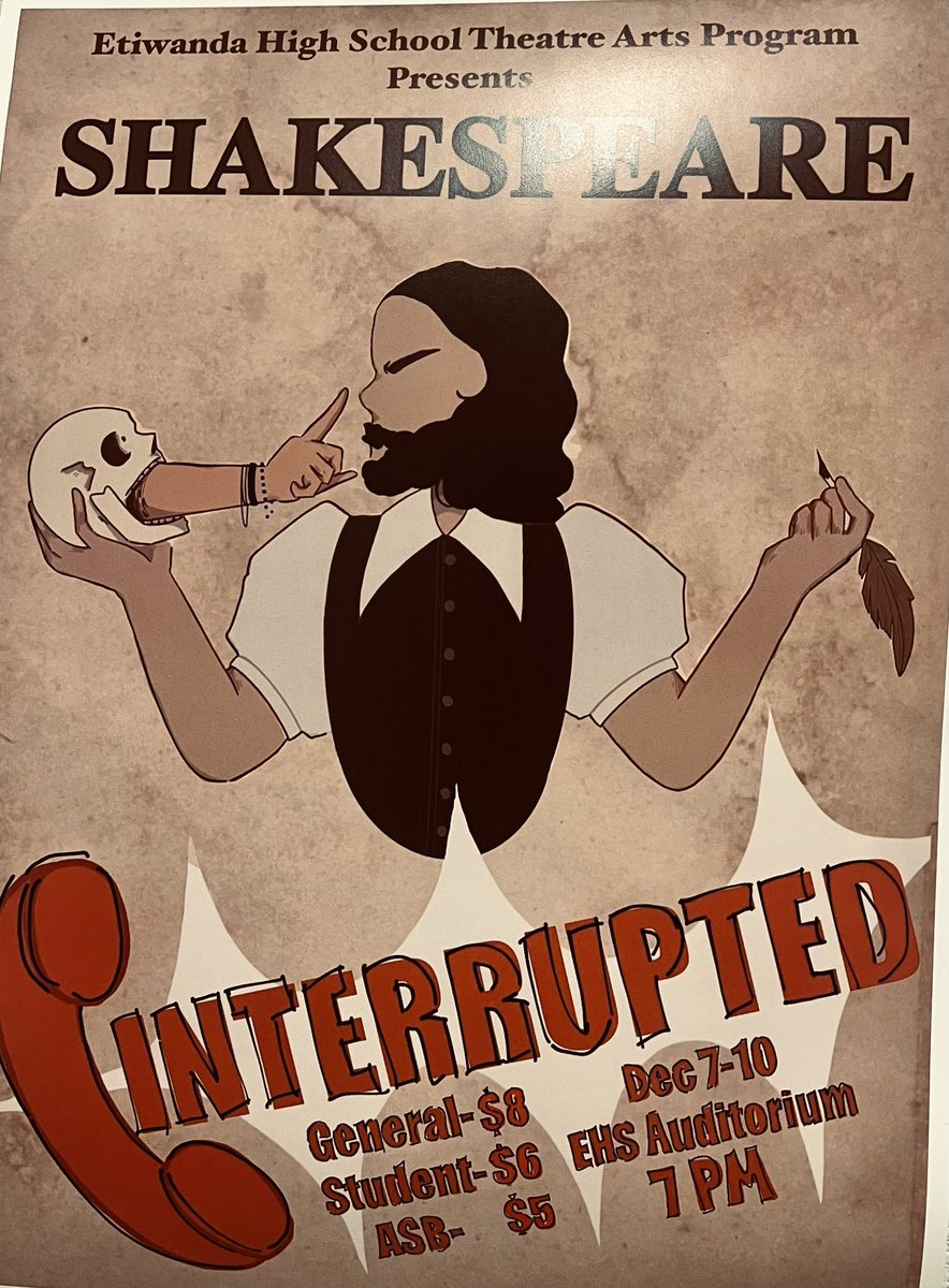 Principal Wolfe (@etiwandared) on Twitter photo Eagles, tonight Shakespeare Interrupted begins! Come enjoy the creative show put on by our amazing Drama Department. #talent <a href="/asbEtiwanda/">Etiwanda Activities</a> <a href="/sa_etiwanda/">Etiwanda SA</a> <a href="/EHSAthletics/">Etiwanda Athletics</a> Eagles, tonight Shakespeare Interrupted begins! Come enjoy the creative show put on by our amazing Drama Department. #talent <a href="/asbEtiwanda/">Etiwanda Activities</a> <a href="/sa_etiwanda/">Etiwanda SA</a> <a href="/EHSAthletics/">Etiwanda Athletics</a>