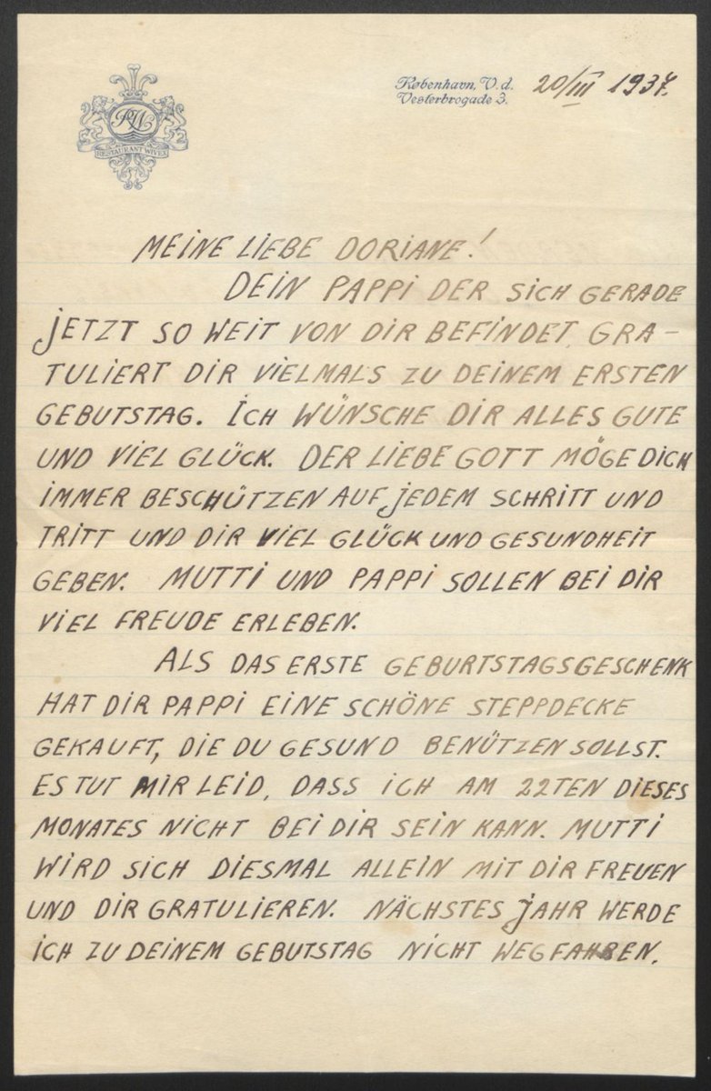 HolocaustMuseum's tweet image. "May the good Lord protect you always at every step and grant you much happiness and health," wrote Meilech Kurz to his daughter, Doriane, on her first birthday. 

In 1942, Meilech was deported to Auschwitz. He did not survive, but his letter lives on. #NationalLetterWritingDay