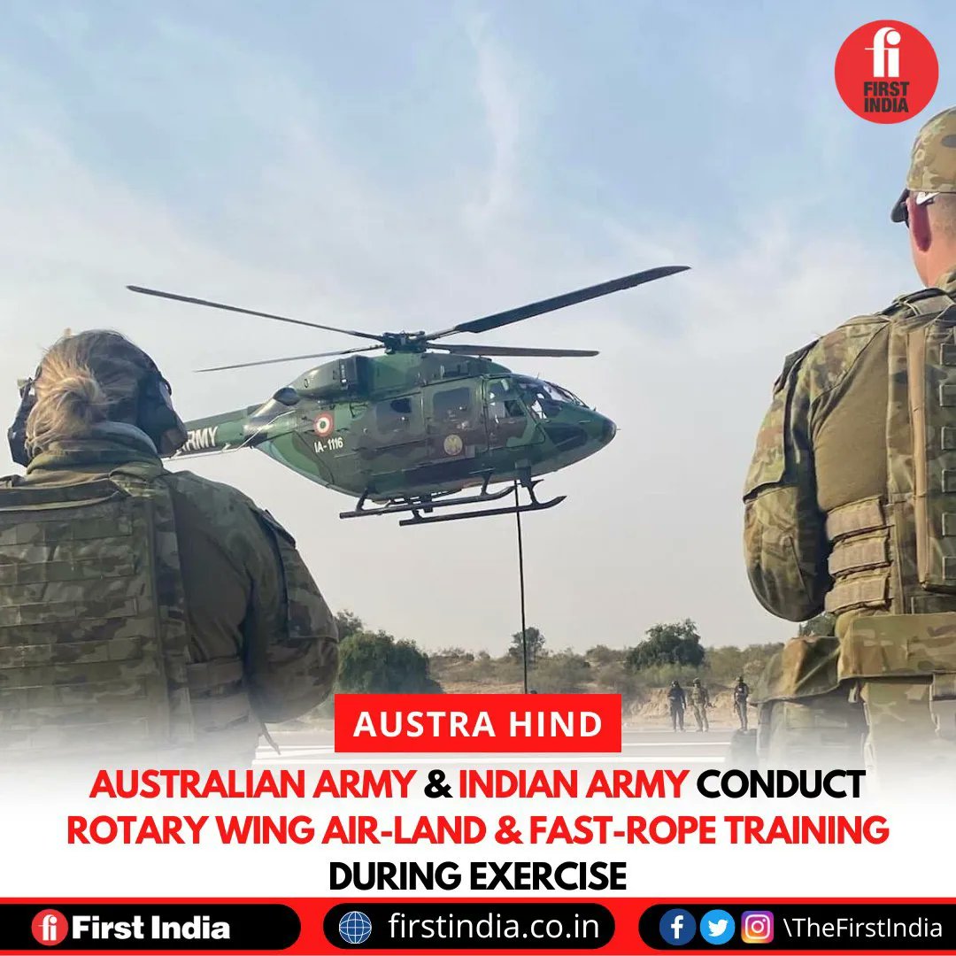 thefirstindia's tweet photo. #AusArmy conduct rotary wing air-land & fast-rope training & education with the
#IndianArmy during Exercise #AustraHind. This is the largest contingent of Australian soldiers in #India since the #WWII.
#Defence #DefenceExercise #DefenceNews #DefenceUpdate #defenceforces https://t.co/MLtUF3VS6e