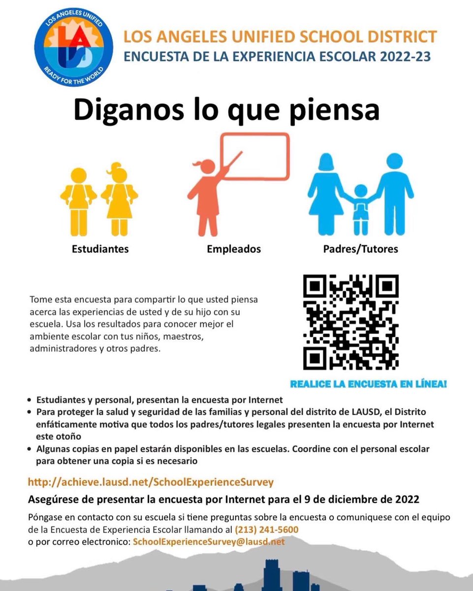 Hello parents! We need your honest input for the School Experience Survey! This is very important as we look at the results to pinpoint what we should focus on in the future. Thank you so much for your efforts!