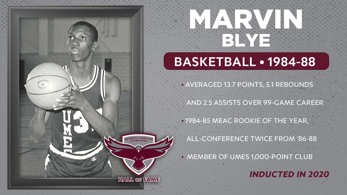 UMESHawksHoops's tweet photo. For today's look into the #HawkHOF, we recognize one of our very own, Marvin Blye! Blye is a member of the 1,000 point club at UMES and was a two-time All-Conference award winner! #HawkPride https://t.co/yfiev8uVVN
