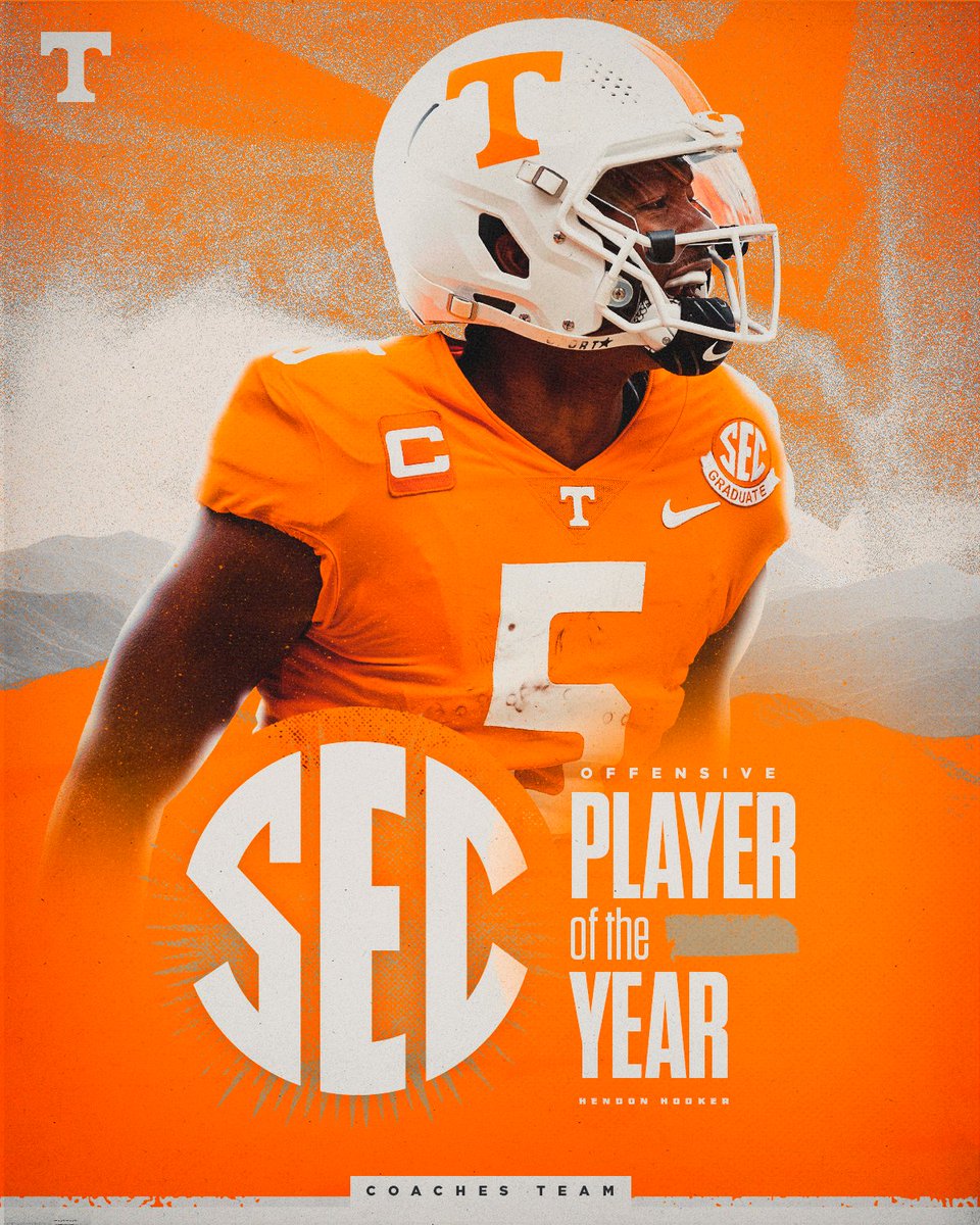 Tennessee Football (@vol_football) on Twitter photo The best offensive player in America's best conference.
Congrats <a href="/henhook2/">Hendon Hooker</a> on being the <a href="/SEC/">Southeastern Conference</a> Offensive Player of the Year as selected by the coaches!
Details » 1tn.co/3Y1Ua3o The best offensive player in America's best conference.
Congrats <a href="/henhook2/">Hendon Hooker</a> on being the <a href="/SEC/">Southeastern Conference</a> Offensive Player of the Year as selected by the coaches!
Details » 1tn.co/3Y1Ua3o