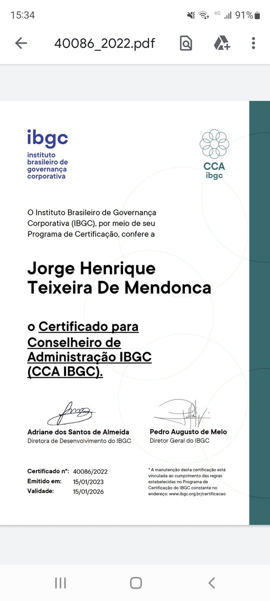 Jorge_Mendonca's tweet photo. Mais 3 anos como Certificado do IBGC! Muito a aprender e a compartilhar em prol do avanço da governança nas organizações públicas e privadas do Brasil e da Bahia! https://t.co/bCwZDQCqe3