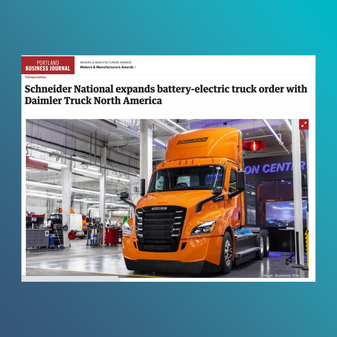 Portland-based <a href="/DaimlerTruckNA/">Daimler Truck NA</a> to deliver 92 Freightliner eCascadia trucks to $SNDR, helping the trucking company to grow into one of the country's largest EV fleets. 

bizjournals.com/portland/news/…